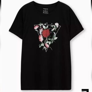 Torrid Black Relaxed Floral Graphic Tee, Size 2X